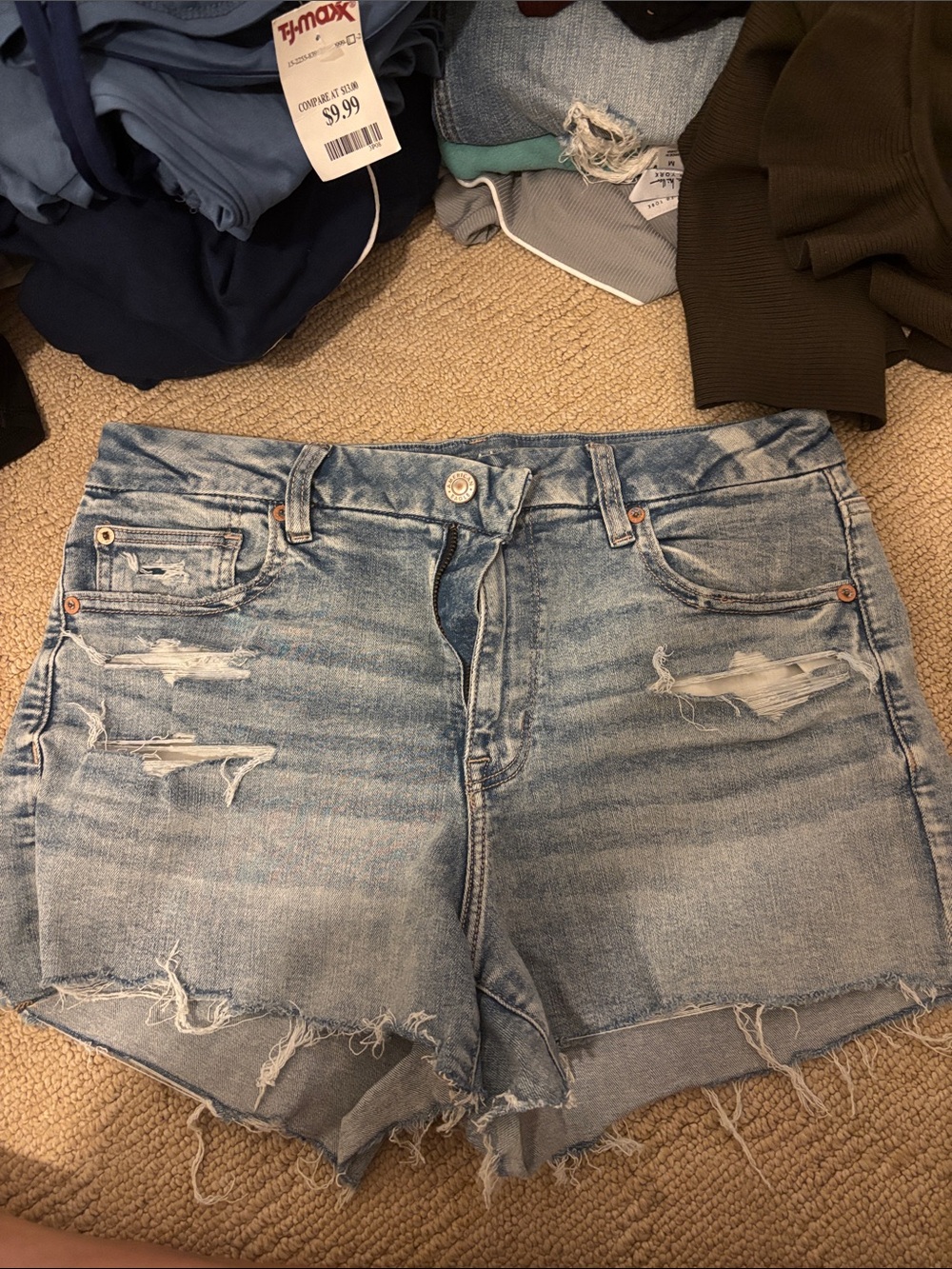 American Eagle Outfitters Light Blue Distressed Denim Cutoff Shorts
